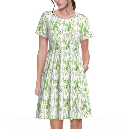 Robe d'été décontractée manches courtes motif imprimé végétal