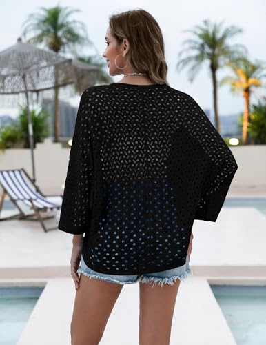 Image of Zeagoo Womens Summer Crochet Cardigan Sweaters Lightweight Open Front 3 /4 Sleeve Batwing Kimono Boho Knit Cover Ups 2026