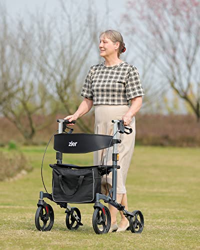 Zler Heavy Duty Rollator Walker, Bariatric Rollator Walker With Seat, 10" Front Wheels Medical Rolling Walker With Backrest Padded, Folding Rolling Walker Supports Up To 300Lbs For Seniors, Grey #TOP6