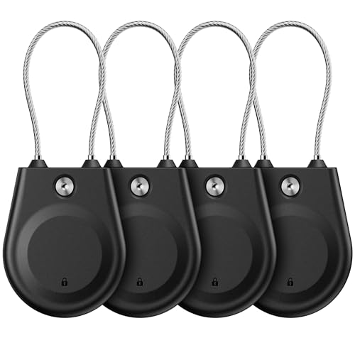 for Apple AirTag Holder, Airtag Lock Case with Wire Cable, IPX8 Waterproof, for Luggage, Key Ring Key Chain Luggage tag Backpack (4 Pack-Black)