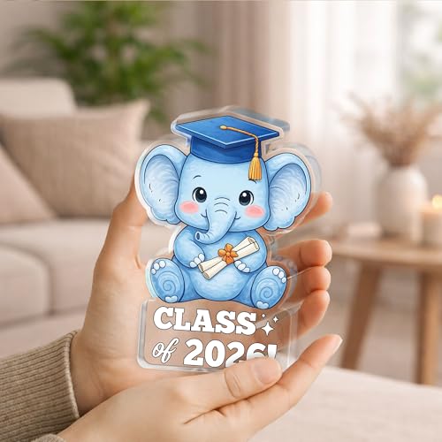 Cute Elephant Graduation Acrylic Block (5"x3.4" & 0.6" Thickness), Graduation Gifts for Kids - Class of 2026 Gifts for Girls, Boys, Son, Daughter – Preschool, Elementary, Middle school Graduate Gift