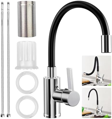 Grifo Cocina Flexible, Grifos Cocina Fregadero Negro de Acero Ino...