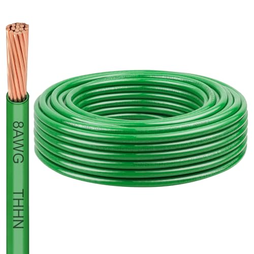Image of 8 AWG THHN Stranded Bare Copper Wire 75FT Green Grounding Wire, Electrical Wire, 600V Rated Building Wire, Ideal for Panel Wiring, Grounding, Lighting Circuits, Control Systems