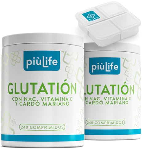Glutation Reducido 480 Comprimidos PiùLife, Con Nac, Vitamina C Y Cardo Mariano, Suplemento Glutathione 250mg Por Dosis (2 Al Día), Potente Antioxidante, Detox, Sistema Inmunitario