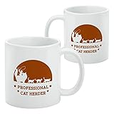 Professional Cat Herder Funny Ceramic Coffee Mug, Novelty Gift Mugs for Coffee, Tea and Hot Drinks, 11oz, White