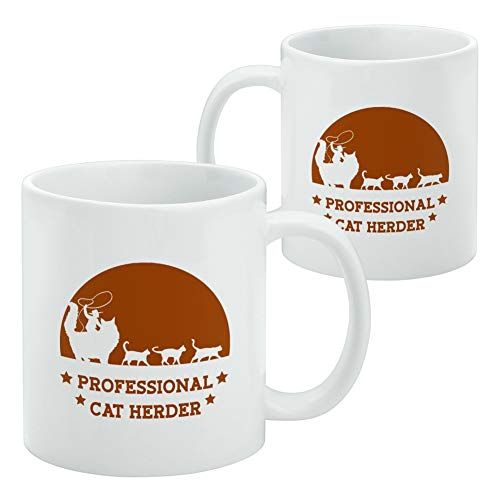 Professional Cat Herder Funny Ceramic Coffee Mug, Novelty Gift Mugs for Coffee, Tea and Hot Drinks, 11oz, White