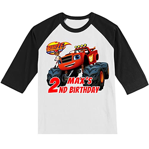 Personalized Monster Truck Birthday Shirt | Monster Truck | Personalized with Name and Age | Unisex 3/4 Sleeve Raglan T-Shirt3