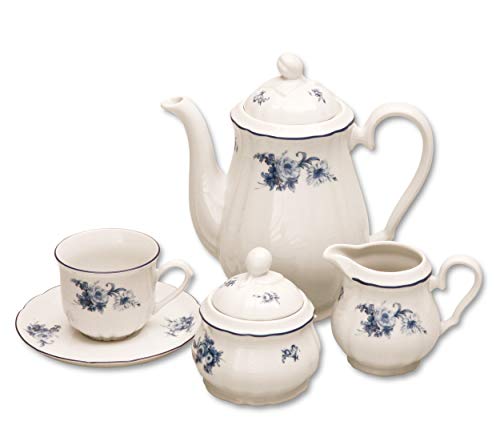 Porcelain Coffee Tea Set Rose III. | 6 Cups (8ounce) with Saucer, 1 Coffee Pot with Lid, 1 Sugar Bowl with Lid, 1 Milk Pot | Decorative China Full Serving Coffee Set