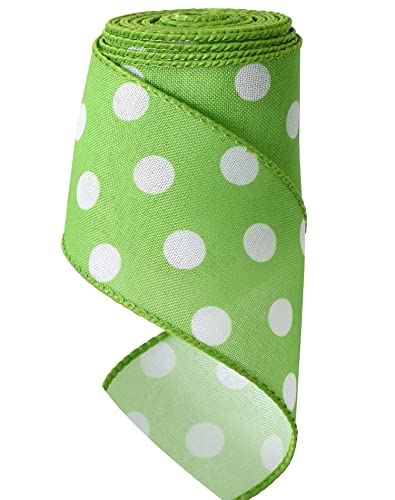 TONIFUL 2.5 Inch Green Polka Dots Burlap Wired Ribbon, Easter Summer Spring Ribbon for Gift Wrapping, Wreath Bows Making, Crafts, Birthday, Baby Shower, Easter Decoration（Green，6yds）