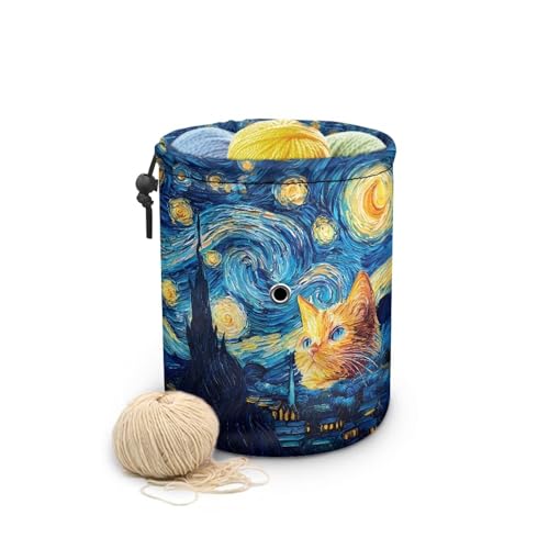 Image of Sellikakes Cat Starry Sky Crochet Bag Yarn Holder, Yarn Organizer Store Crochet Accessories Knitting Needles Sewing Supplies