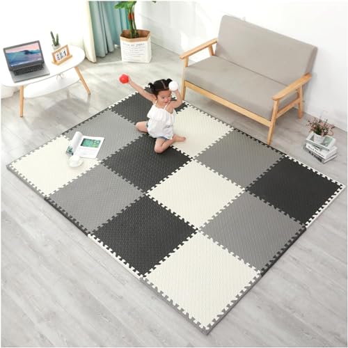 Image of Puzzle Flooring || Kids Interlocking Play mat || Baby Play Mat || Play mats for Kids || 12 MM Thick (40 Tiles - 160 Square Feet, Black - Grey - White)