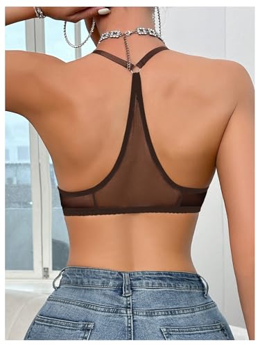 Image of SOLY HUX Women's Sheer Mesh Through Bra Sheer Bralette Front Closure Deep V Neck Wireless Lingerie Sexy Lingerie Bra