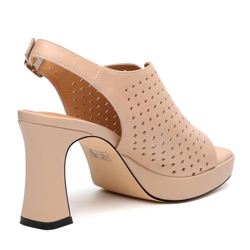 Image of Womens Heeled Platform Sandals, Chunky Heel Square Peep Toe Hollow Out Slingback Sandals, Leather Upper, Lining and Insole Shoes for Women 3.3 inch