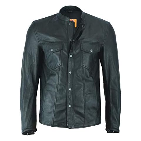 HIGHWAY LEATHER Men's Motorcycle Leather Shirt Style Jacket in Lightweight Leather (2XL) Black Cover