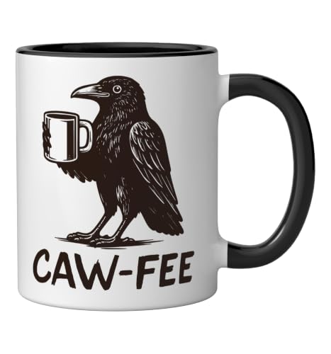 Taza de cerámica Caw-fee Crow Coffee 11oz negro/blanco miniatura 2