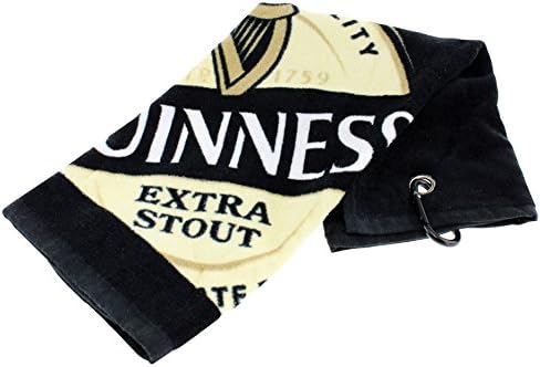 Guinness Label Cotton Black Golf Towel with Karabiner Clip