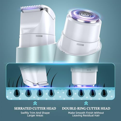 Image of Bikini Trimmer for Women, Dual Head Face Shaver Body Hair Trimmmer, IPX7 Waterproof Womens Electric Razor for Legs, Lake Green