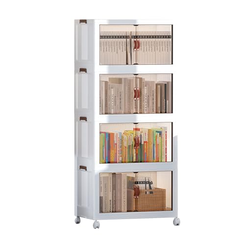 RiToEasysports Plastic Storage Cabinet, Space Saving Folding Organizer, 4-Layer Wardrobe for Baby Nursery Living Room Clothes Toys Storage