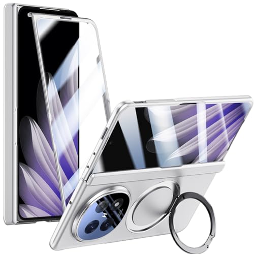 YQODSZ for Oppo Find N5 Magnetic Case with Rotating Ring Holder, Kickstand Case with Screen Protector Hinge Protection Support Wireless Charging Slim Hard PC Protective Cover for Oppo Find N5 Silver