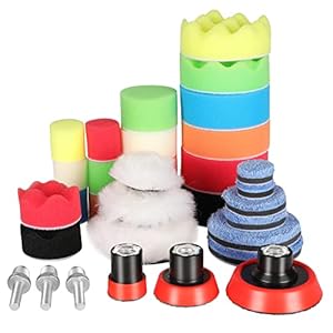 Aimocar Polijstsponsset met polijstpad voor de auto, 33 stuks handpolijstpads, spons, wol, polijstset, klittenband, 30 mm, 50 mm, 80 mm, polijstschijf, M14-booradapter voor polijstmachine, slijpmachine