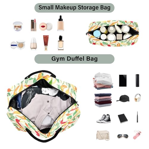 Large Foldable Travel Duffel Bag, Waterproof Gym Bag for Men & Women, Carry-On Luggage Weekender Overnight Bag, Red Chili Peppers4