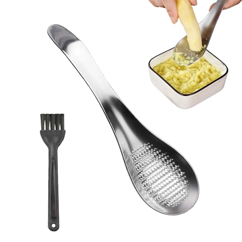 HuiLanYouSheng 2 Stück Premium Ingwerreibe Aus Edelstahl Mit Löffel Ingwerreibe Muskatreibe Knoblauchreibe Ingwer Reibe Parmesanreibe Zerkleinerer Zitronenreibe Kurkuma Und Wasabi (Silber)