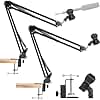Leinuosen 2 Pcs Boom Mic Arm Desk Microphone Stand with 3/8" Screw Mount Clamp Storable Microphone Stand Adapter Mic Holder for Light Mics Podcast Gaming Recording