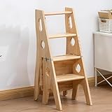 ATAA Silla Escalera de Madera Natural Chair, Taburete Transformable 3 en 1, 4...