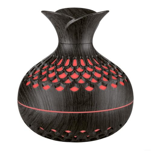 GANCEI Difusor de aceite esencial, difusor de aroma USB y humidificador con luz LED de 7 colores, diseño de jarrón de grano de madera para relajación, alivio del estrés (oscuro) GANCEI Difusor de aceite esencial, difusor de aroma USB y humidificador con luz LED de 7 colores, diseño de jarrón de grano de madera para relajación, alivio del estrés (oscuro)