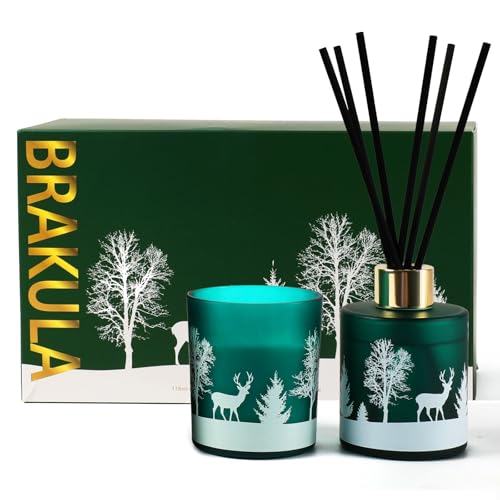Brakula Christmas Reed Diffuser and Candles Set, 2 Pack/Total 8