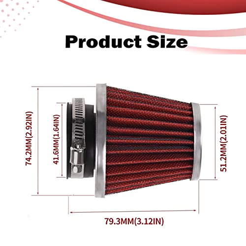Lrllx 42Mm Universal Motorcycle Red Air Filter For 125Cc 150Cc 200Cc 250Cc Atv Quad Go Kart Scooter Pocketbike Dirt Bike Parts（3Pcs） #TOP4