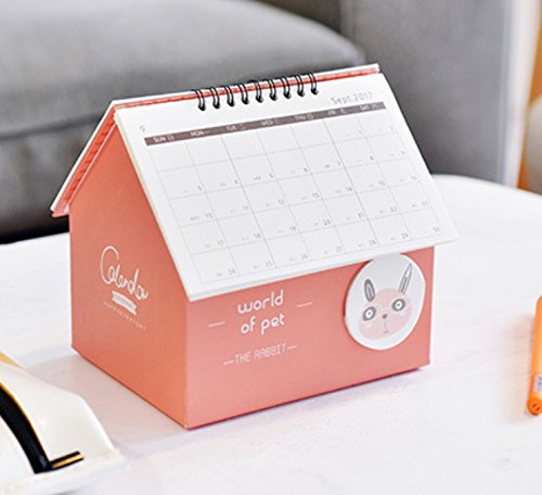 Babasm Creative Lapin Motif calendrier multifonctionnel Boîte de rangement mignon Dessin animé Animal Desk Calendrier de bureau support à rabat Table Organiseur de bureau (Rouge)