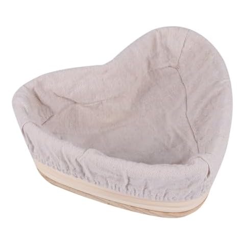 Amosfun Bread Banneton Basket with Liner Heart Shaped Sourdough Proofing Basket Valentines Day Food Storage Basket 3 x 7.5 x 8.5 Inch Cover