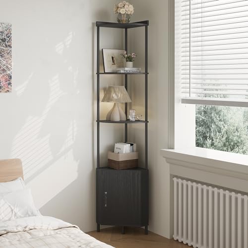 Image of SUNMORY 5 Tier Corner Cabinet, 65.4 inch Tall Corner Shelf with Storage, Display Shelf Corner Shelves for Living Room Decor, Wall Corner Bookshelf, Plant Stand for Bedroom, Bathroom, Kitchen, Small Space | Display Shelf Corner Shelves for Living Room Decor, Wall Corner Bookshelf, Plant Stand for Bedroom, Bathroom, Small Space
