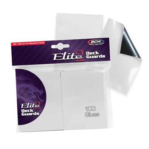 BCW Elite2 Glossy Card Sleeves – White |100ct | Crystal-Clear Front | Textured Back | Fits 2.5