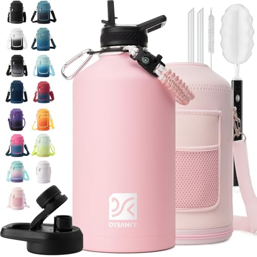 1 Gallon Water Bottle Insulated | Thickened Stainless Steel Vacuum Metal Water Jug | Portable Sports Large for Gym and Hiking with Straw, Carrier Bag, Handle Strap | BPA-Free 128 oz