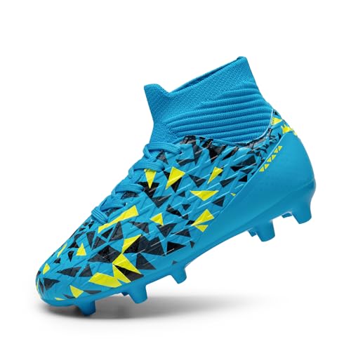 DREAM PAIRS Boys Football Cleats Youth High Top Firm Ground Soccer Shoes for Little/Big Kids 10 Toddler Blue