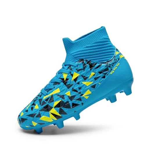 DREAM PAIRS Boys Youth High Top Football Cleats,Blue,5 Big Kid