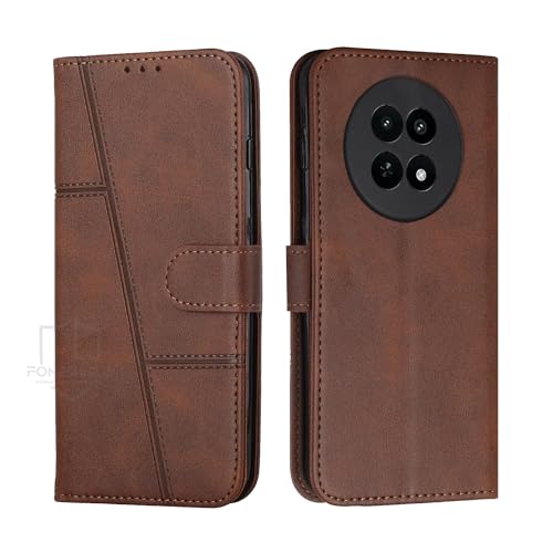 Image of Oppo F27 Pro Plus 5G Flip Cover Leather Finish | Inside TPU with Card Pockets | Wallet Stand | Complete Protection Flip Case Brown