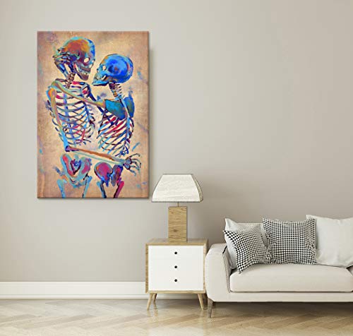 Zlove Vintage Skull Canvas Wall Art Colorful Skeleton Couple Love Abstract Skull Artwork Picture Print On Canvas Romantic Decoration Gift For Bedroom Home Walls Stretched And Framed Ready To Hang 24X36Inch #TOP3
