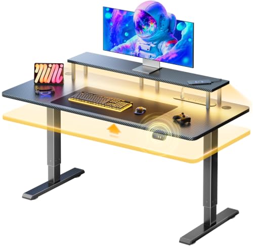 HLDIRECT 47" Electric Standing Desk with LED Lights & Outlet, Carbon Fiber