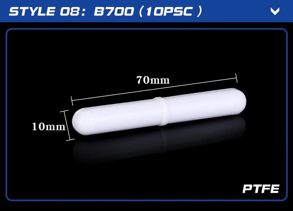 Agitador magnético de PTFE de 10 Uds., varillas agitadoras de politetrafluoroetileno en forma for uso en laboratorio(B700(D10xL70mm))