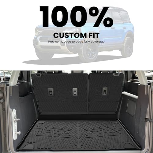 Image of LASFIT Cargo Mats+Rear Back Seat Protector for Ford Bronco 4-Door 2021-2026 | All Weather TPE Trunk Liner+Underfloor Storage Mat+Backrest Cover Custom Fit Easy Clean, Not Fit Bronco Sport or 2 Door