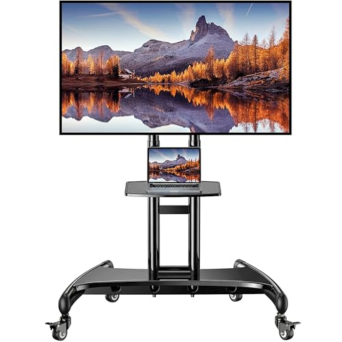 Perlegear Rolling TV Stand for 32-82 Inch Flat/Curved LED/LCD/OLED TVs, Outdoor Mobile TV Carts on Wheels with Adjustable Shelf, VESA 600x400mm up to 100lbs, Portable Mount with Wheels PGTVMC05-1