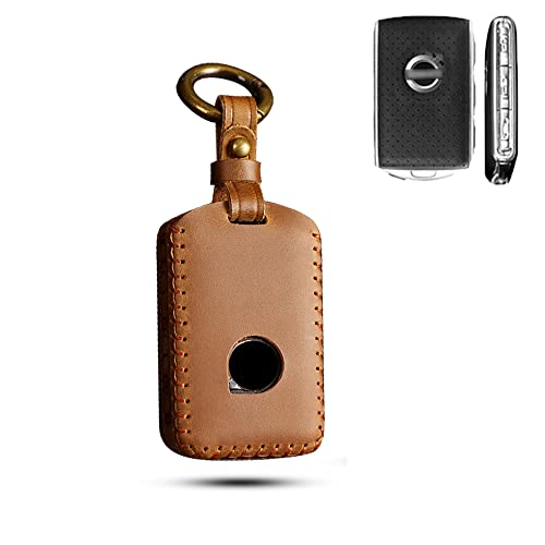 SANRILY Funda de cuero hecha a mano para llavero inteligente sin llave para Volvo XC90 XC60 S60 2017 2018 2019 2020 XC40 con llavero, color marrón