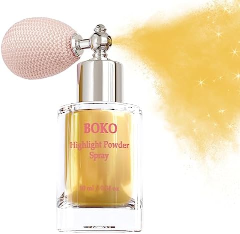 Boko Highlighter Powder Spray, Cosmetic Body Shimmer Spray High Gloss Diamond Glitter Makeup Sparkle Glitter Hairspray Christmas Rave Accessories for Women Face Paint Hair Clothes