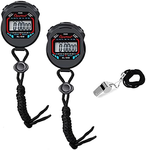 Digital Stopwatch - 2Pcs Sport Stopwatches Timer with 1Pcs Stainless Steel Whistle, Multi-Function Waterproof LCD Chronograph Counter Stop Watch for School Gym Coaches Referees Teacher Kids