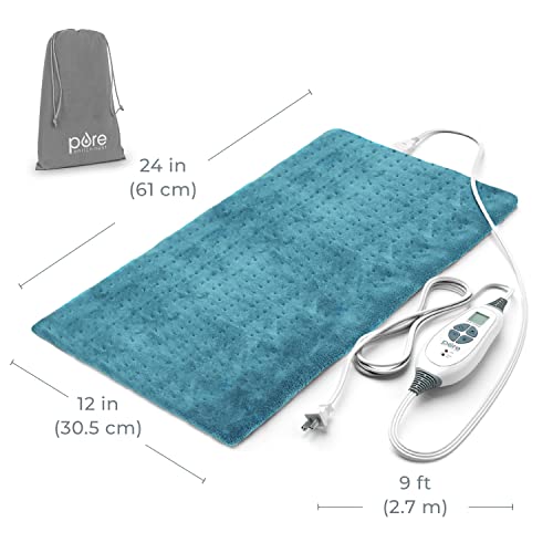 Pure Enrichment® Purerelief™ Xl Heating Pad - Lcd Controller With 6 Instaheat Settings For Cramps, Back, Neck, & Shoulder Pain Relief, Moist Heat Option, Machine Washable, 12" X 24" Storage Bag (Blue) #TOP7