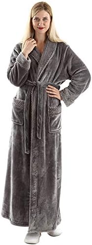 Full Length Fleece Robe Cozy Plush Long Warm Bathrobe with Waist Belt for Womens Sleepwear Pajamas Housecoat Nightgown