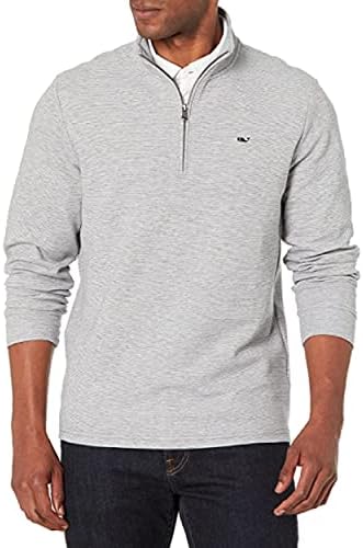 vineyard vines Men's Saltwater Quarter-Zip Pullover Sweater, Grey Heather, S